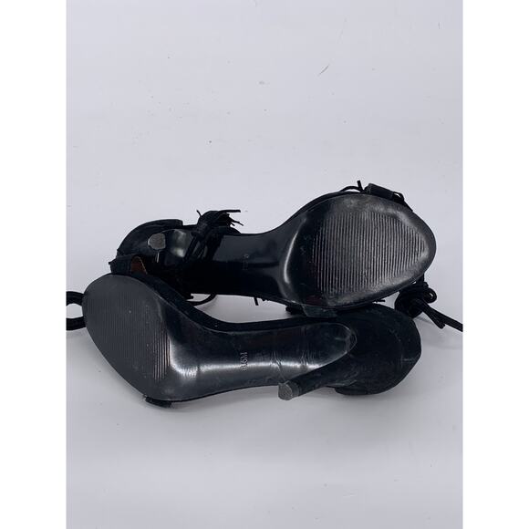 STEVE MADDEN Women's Black Leather Sassey Fringe Gladiator Stiletto Heels SZ 6.5 - Picture 6 of 10